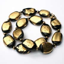 "Ancient gold" - lampwork kjede i svart og gull
